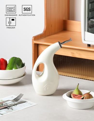 Sweejar Ceramic Olive Oil Dispenser Bottle (Beige / 24 Oz(Hollowed))