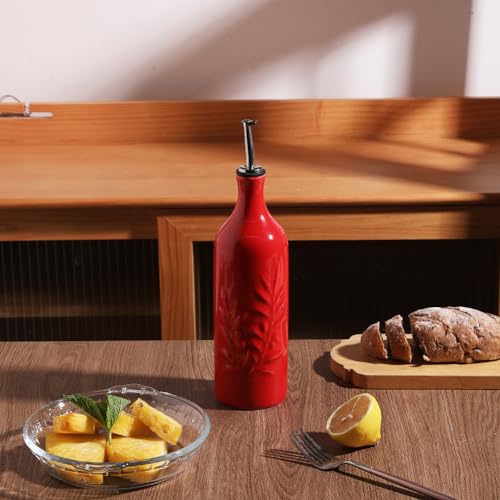 Sweejar Large Ceramic Olive Oil Dispenser Bottle (Red / 24 oz, Set of 1)