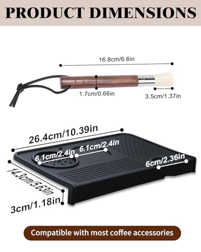 1+1 PACK Coffee Espresso Matt for Counter with Bristle Brush (Black Mat & Brush for Coffee Grinder)