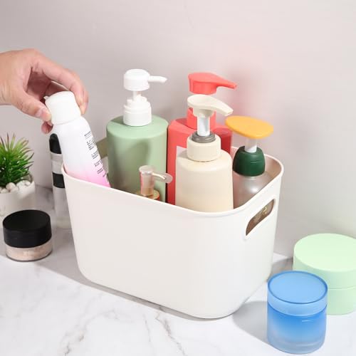 10 Pcs White Plastic Storage Bins 10 x 7 x 6 Inch (White / 7.3 x 10.2 x 6.4 Inch)