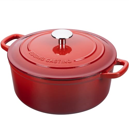 Enameled Cast Iron Dutch Oven Pot with Lid (Red / 7QT)