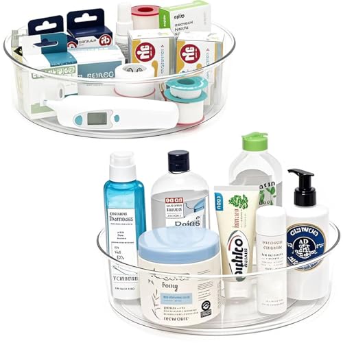 2 Pack Lazy Susan 11.5" Inch Turntable Organizer Organization Storage Container Bins Spice Rack Cabinet Rotating Condiment for Pantry Countertop Kitchen Vanity Bathroom Jewelry Holder Clear (11.5 inch 2pack)