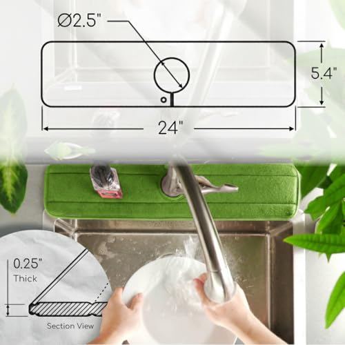 Original SINKMAT 24in XL Faucet Splash Guard Extra Long Microfiber Sink Drip Catcher Mat Non Slip Countertop Protector Drying Pad Kitchen Bathroom RV Machine Washable [Moss Green] (24" x 24")