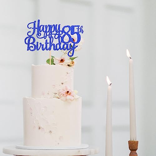 1 PCS Happy 85th Birthday Cake Topper Glitter Cheers to 85 Years Birthday Cake Pick Eighty Five 85 Fabulous Cake Decoration for Happy 85th Birthday Theme Party Decorations Supplies Blue (Blue / 85th)