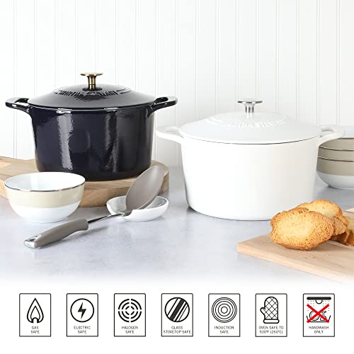 Gatwick 7 Quart Enamel Cast Iron Dutch Oven Pot with Lid (White Matte / 7-Quart)