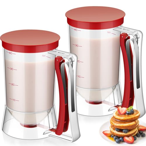 2 Pcs Handheld Batter Dispenser Squeeze Handle 4 Cups (Red)