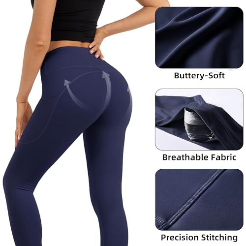 Butt Lifting High Waist Leggings for Women Buttery Soft Yoga Pants with Pockets Moisture (Large / Navy)