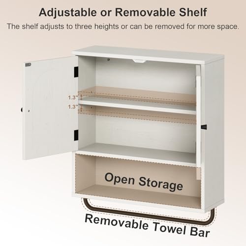 Rattan Bathroom Wall Cabinet (Rustic White / 2 Doors)