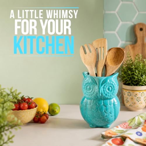 Aqua Blue Owl Utensil Holder (Aqua Blue)