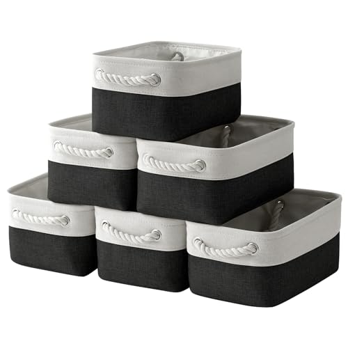 Storage Bins for Shelves (White & Black / 6PCS/Small -11.8Lx7.9Wx5.2H)
