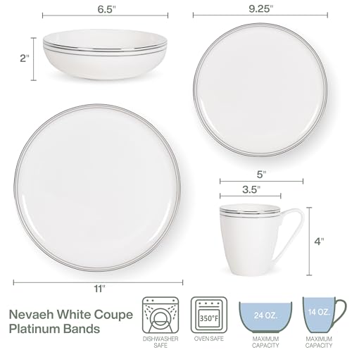 by Fitz and Floyd Nevaeh Bone China Coupe Platinum Bands Dinnerware Set (Platinum / Service for 4)