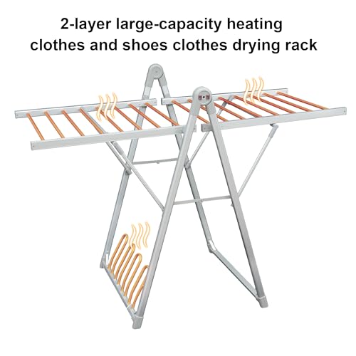 Heating Clothes Drying Rack Foldable Shoes Socks Silvery Gray
