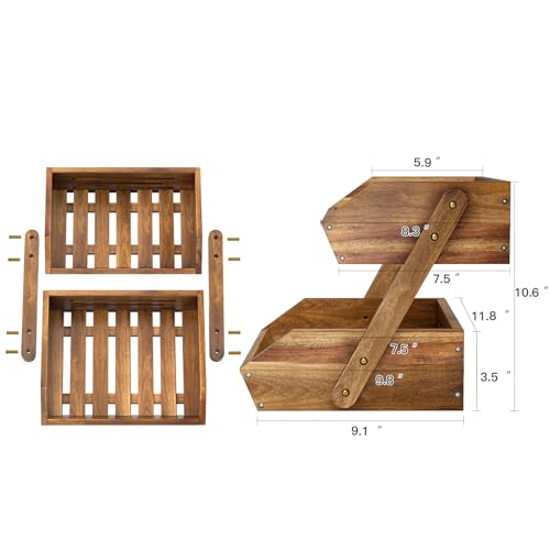 2 Tier Acacia Wood Fruit Basket for Kitchen (Acacia Wood / 2-Tier)
