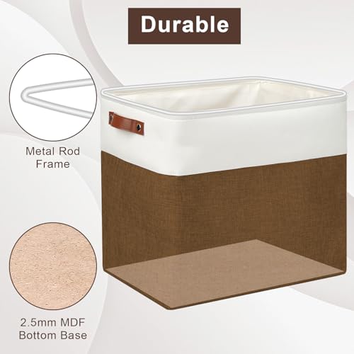 Large Fabric Storage Baskets (Brown / Off-White / Extra Large -17"x12"x15")