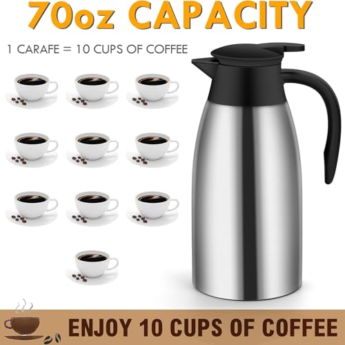 70oz Thermal Coffee Carafe Insulated Coffee Thermos (Silver)