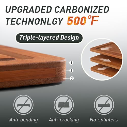 Bamboo Cutting Board Set Non Slip Feet with Holder Over Sink Best Grandpa Grandfather Elder Men Father Day Grandparents Great Papaw Peepaw Pawpaw Granddad Happy Birthday Christmas Unique Cool Gifts (5 Pack with Holder / Brown)