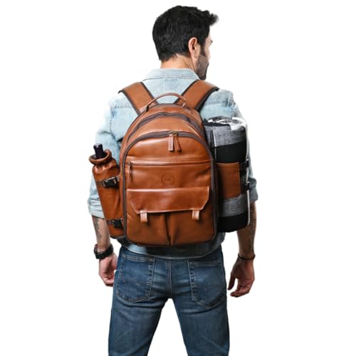 Genuine Leather Picnic Backpack for 4 (Brown)