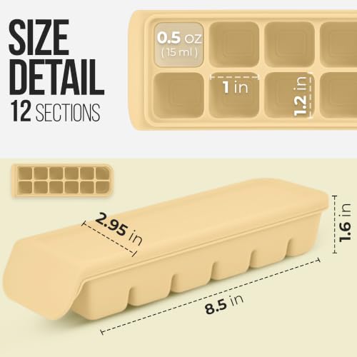 0.7 oz 12 Sections Silicone Ice Cube Freezer Tray with Lid