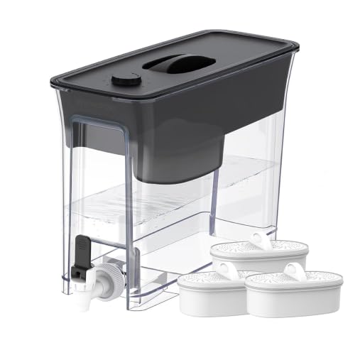 WFD-40L-L Water Filter Dispenser with 3 Filters, 35-Cup Large Capacity, 200-Gallon Long-Life, Faster Filtration, Reduces Chlorine, PFOA/PFOS and More, BPA Free, Black (Black)