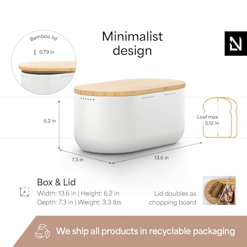 Stainless Steel Bread Box with Cutting Board (Pure White)