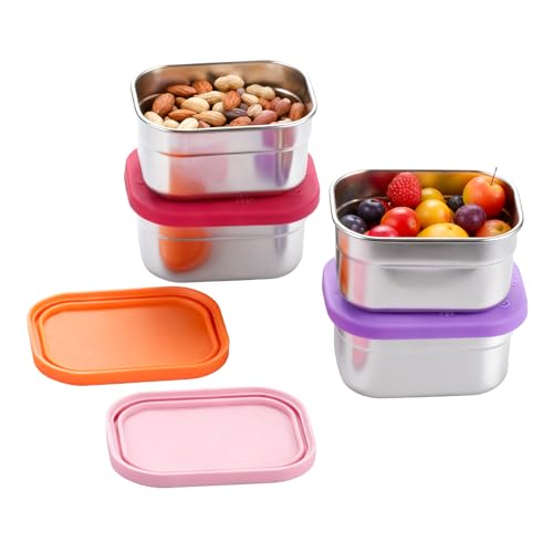 4 Pack Stainless Steel Kids Snack Containers with Lids