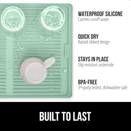 Patented BPA Free Silicone Dish Drying Mat (16" x 12" / Silicone / Mint)