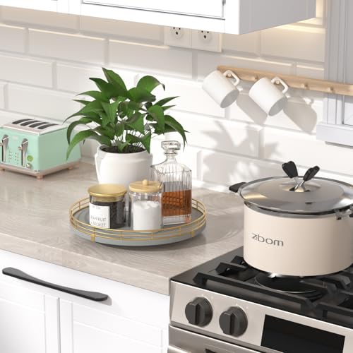 Oroutor 10 Inch Gray Wooden Lazy Susan Spice Organizer for Cabinet (Gray & Gold / 10)