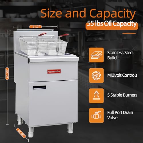 Commercial Gas Floor Fryer with 2 Baskets (Liquefied Gas 80 lb)