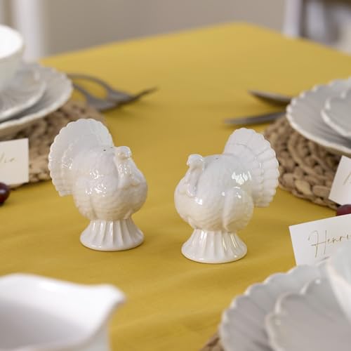 French Perle White Carved Turkey Ceramic Salt and Pepper Shakers Set (Turkey Salt & Pepper Shakers / White)