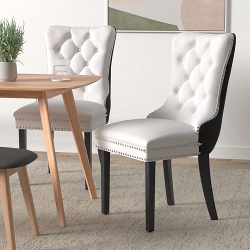 Black and White Dining Chairs Set of 2 (White)
