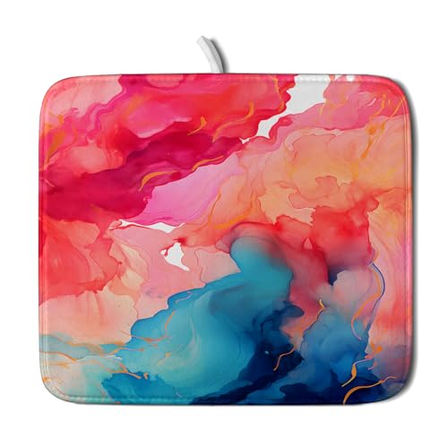 Ink Painting Dish Drying Mat Abstract Art Microfiber Drying Pads Kitchen Washable Dish Drainer Pad 16 x 18 Inch (Flowing Texture 0952 / 18" x 16")