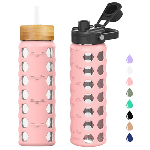 Glass Water Bottle (Pink / 24 Ounces)