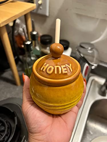 Ceramic Honey Pot with Dipper (Honey Jar-Brown)