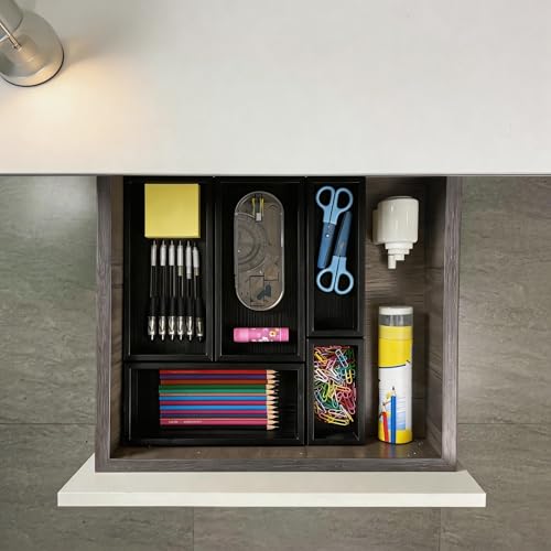 bamboo drawer organizer Set (1 X 5PCS Black)