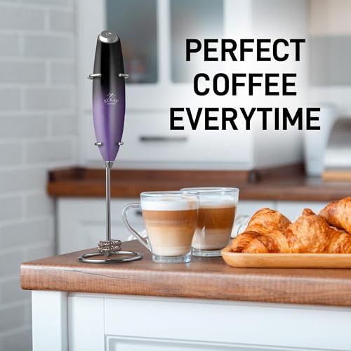Powerful Milk Frother Wand With Duracell Batteries (Black Purple / Double Whisk + Batteries)