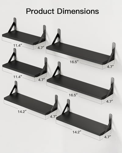 Amada Solid Paulownia Wood Wall Shelves (Black / Medium)