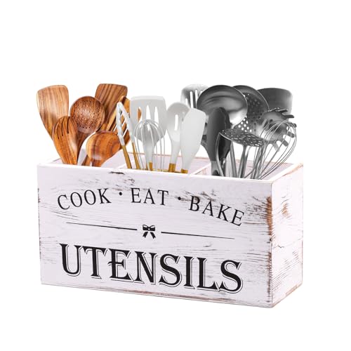 Kitchen Utensil Holder for Counter or Countertop (White Utensil Holder 3)