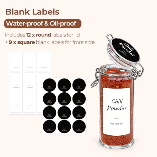 Small Glass Spice Jars with Airtight Lids 4 oz 6 Pack with Labels (4 fl oz x 6)