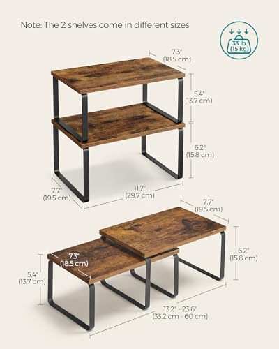 Cabinet Organizer Shelf (Black + Rustic Brown / 11.7"W)