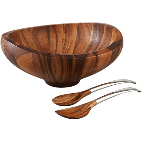 Butterfly Acacia Wood Salad Bowl with 2 Salad Servers (Wood)