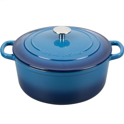 Enameled Cast Iron Dutch Oven Pot With Lid for Cooking (Lake Blue / 5.5QT)