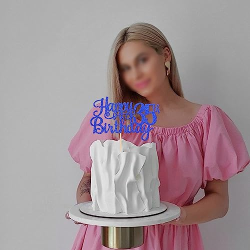 1 PCS Happy 35th Birthday Cake Topper Glitter Cheers to 35 Years Birthday Cake Pick Thirty Five 35 Fabulous Cake Decoration for Happy 35th Birthday Theme Party Decorations Supplies Blue (Blue / 35th)