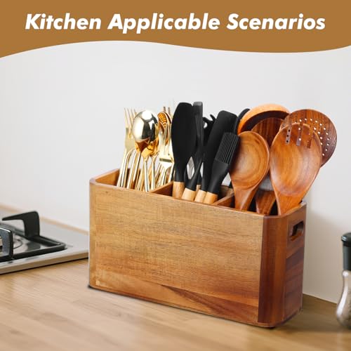 Kitchen Utensil Holder for Counter or Countertop (Acacia Utensil Holder 3)