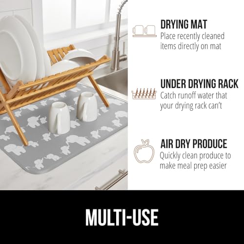 Ultra Absorbent Microfiber Dish Drying Mat (18" x 16" / Microfiber / Elephants)