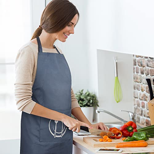 Unisex Cotton Apron With Printed Pocket Blue 24x36