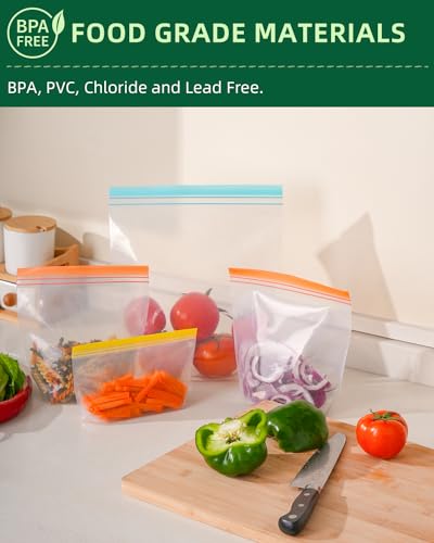 22 Pack Stand Up Reusable Freezer Bags (Multicolor / 22 Pack-8 Gallon 8 Sandwich 6 Snack)