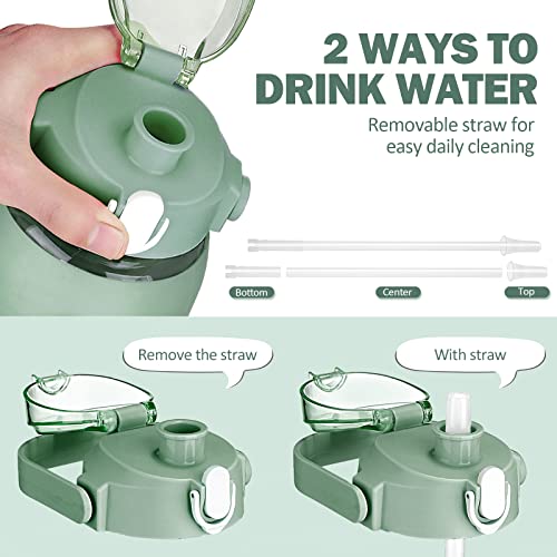 64oz Glass Water Bottles with Straw (Olive / 64 Ounces)