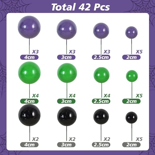 40 Pcs Foam Ball Cake Toppers with Sticks Mini Cake Decorations for Birthdays (40-black Green Purple)