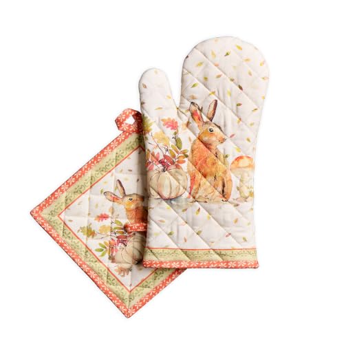 100% Cotton Oven Mitt & Pot Holder Set (066 - Pumpkin Passion / 7.5" x 13" & 8" x 8" (Oven Mitt & Pot Holder))