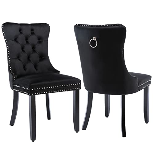 Black Velvet Dining Chairs Set of 2